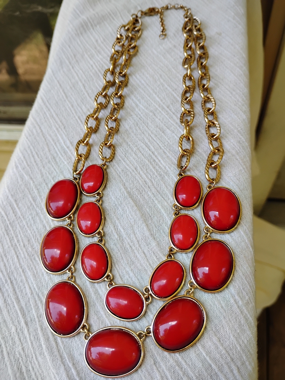 Red Oval Cobochon Necklace